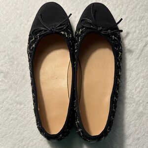 Black Tweed Ballet Flats with Bow